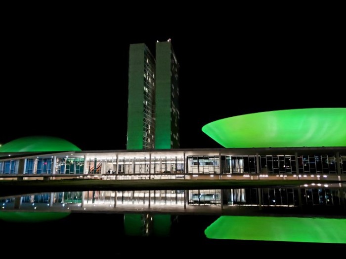 Campanha sobre acidentes de trabalho e doenças ocupacionais ilumina Congresso de verde
