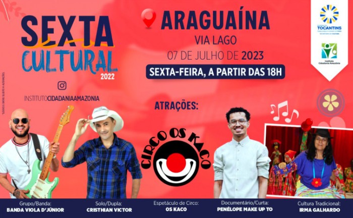 Sexta Cultural será realizada em Araguaína, na próxima sexta-feira, 7